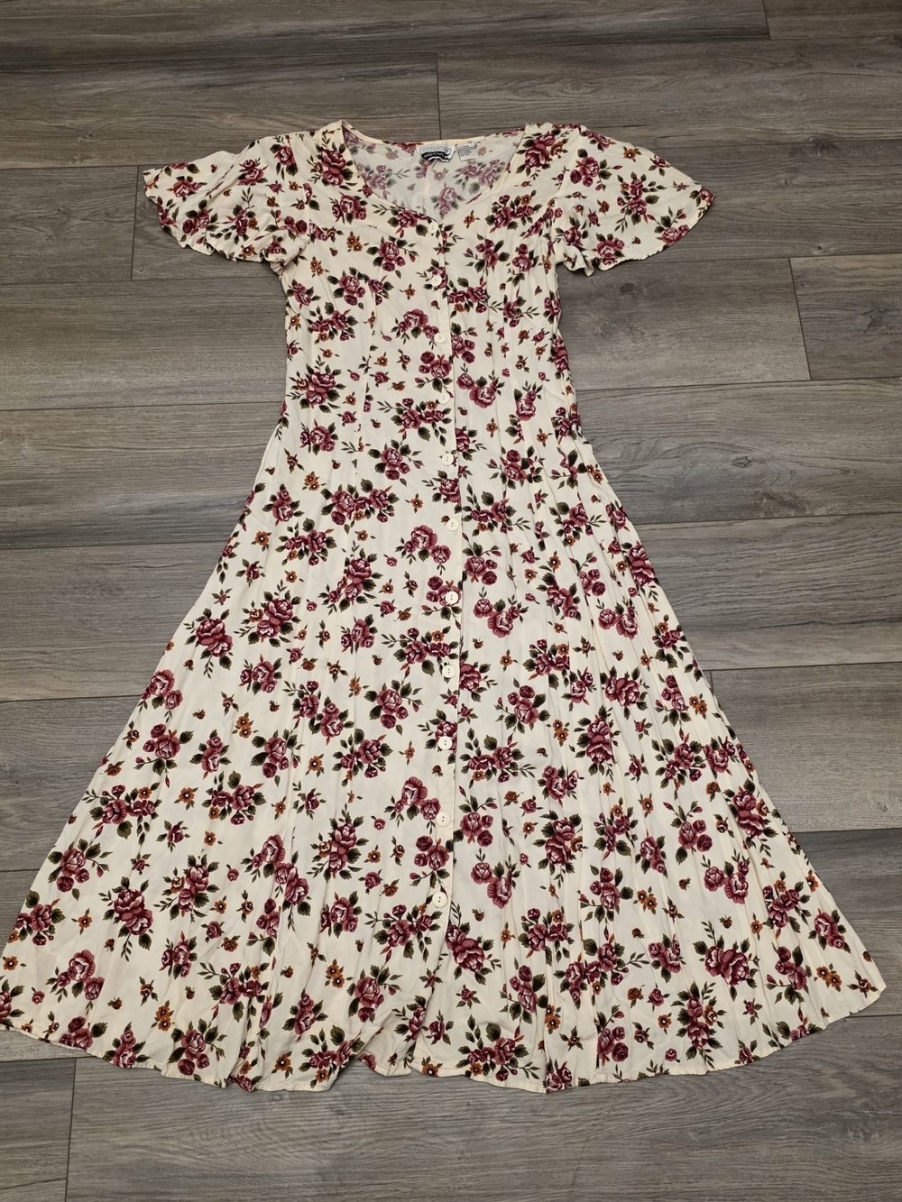 Vtg 90s Ulterior Motives Floral Midi Picnic Cottage Dress